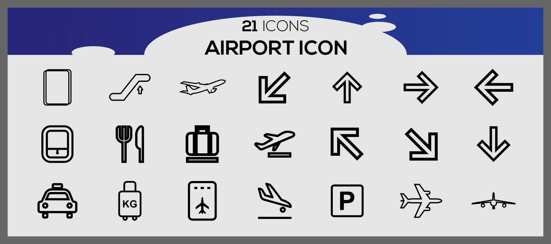 luchthaven pictogrammen verzameling. reizen vector pictogrammen voor gebruiker koppel ontwerp. luchthaven icoon set.