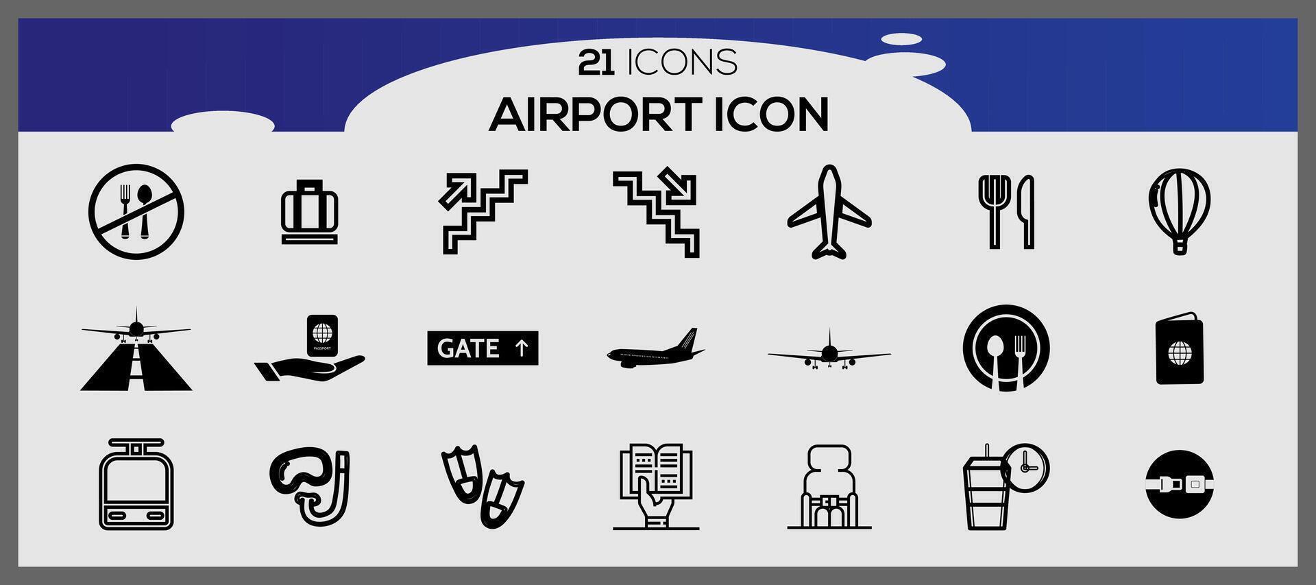 luchthaven pictogrammen verzameling. reizen vector pictogrammen voor gebruiker koppel ontwerp. luchthaven icoon set.