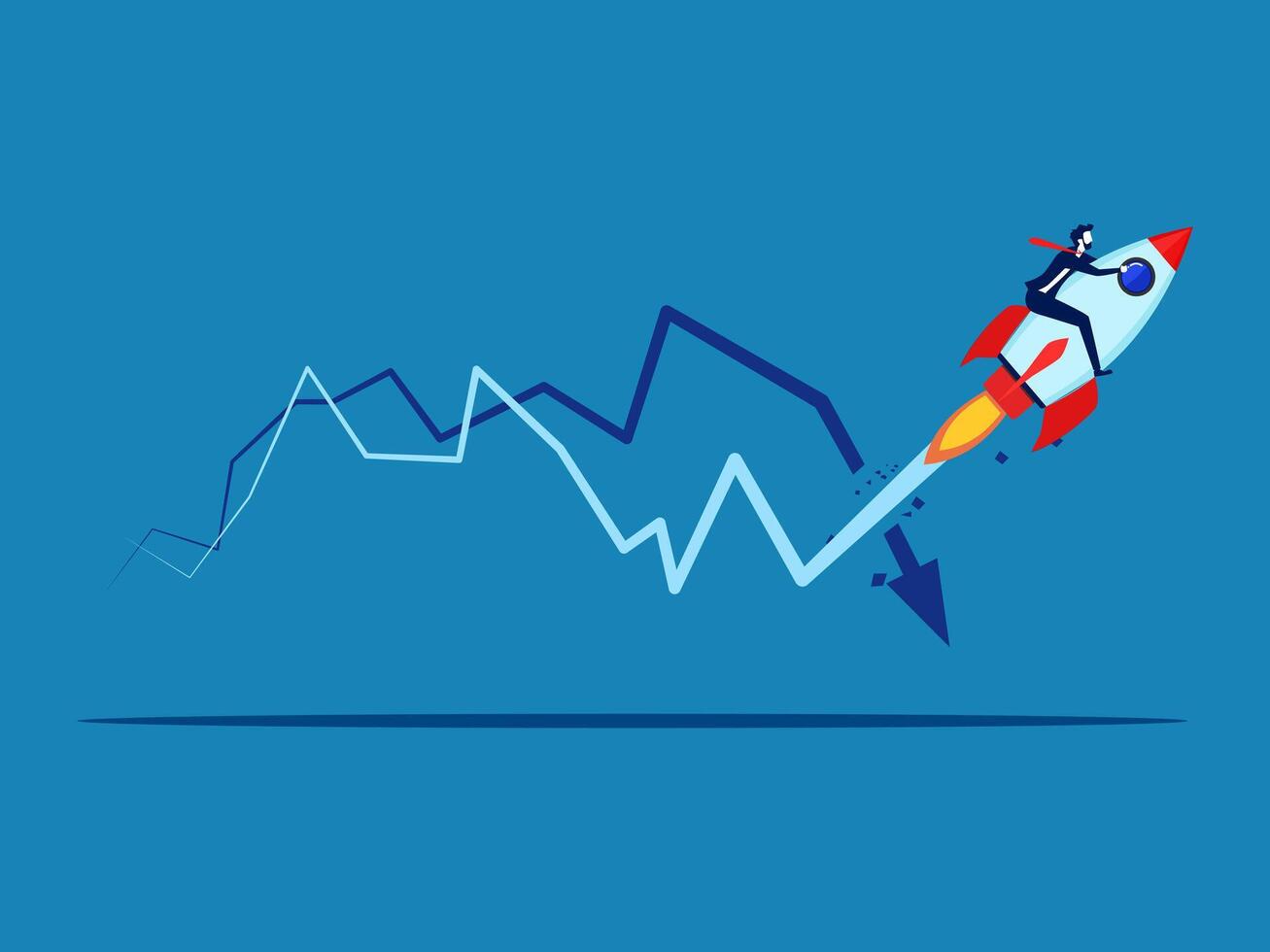 vliegend met raket crashen in crisis diagram vector