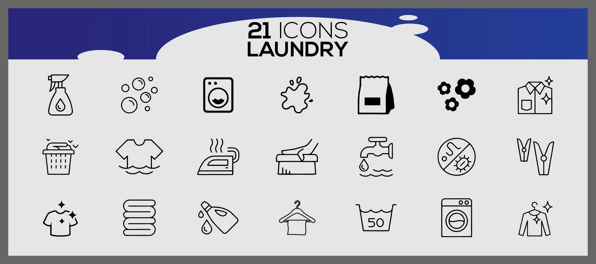het wassen pictogrammen en wasserij symbolen in vlak stijl. schoon wasserij en droger onderhoud lijn pictogrammen. vector