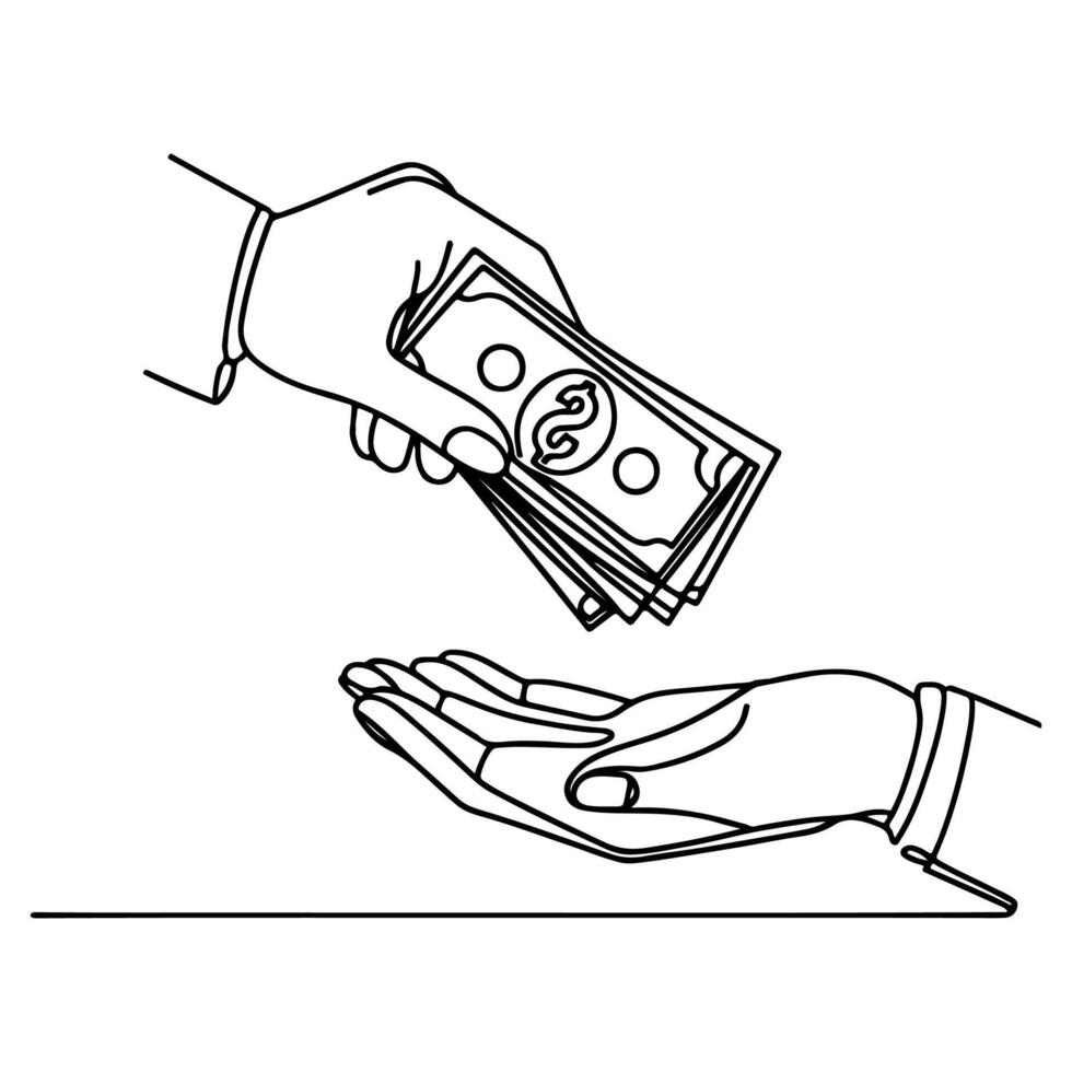 hand- geven hand- Holding ons dollar geld contant geld geven naar een ander mensen hand- tekening uitwisseling concept vector illustratie