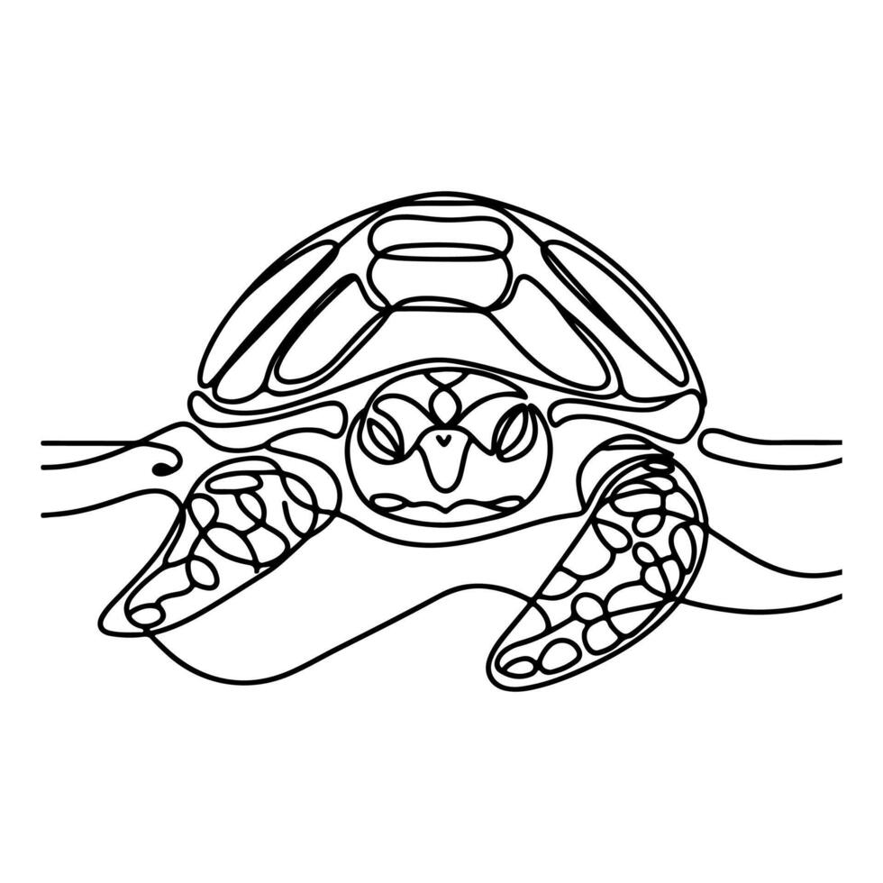 doorlopend een zwart lijn hand- tekening schildpad marinier dier tekening vector illustratie Aan wit