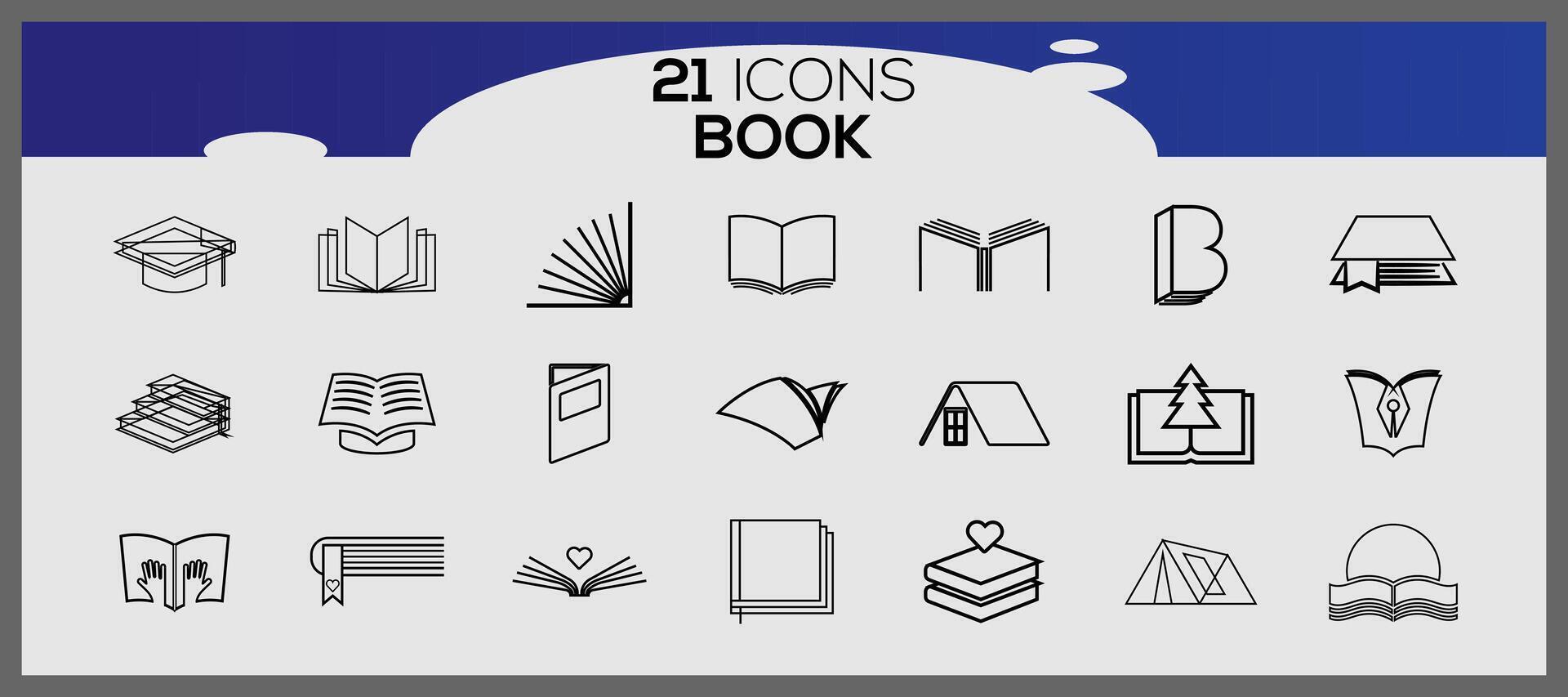 vlak reeks van boek pictogrammen set. boek pictogrammen elementen set. boek vlak pictogrammen set. vector