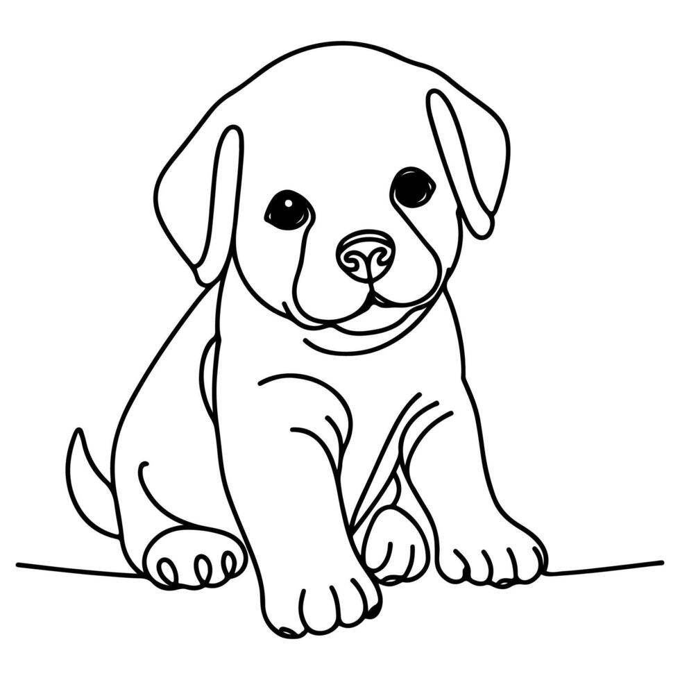 hand- trek lijn kunst schattig puppy hond tekening, doorlopend single schoon tekening lijn hond tekenfilm stijl kleur boek bladzijde voor kind vector illustratie Aan wit achtergrond