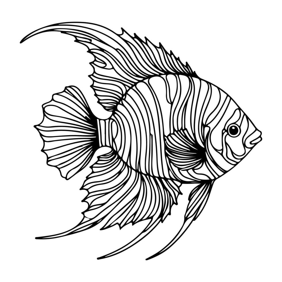 ai gegenereerd doorlopend single hand- trek lijn kunst van vis schets tekening icoon tekenfilm stijl kleur boek bladzijde voor kind vector illustratie Aan wit achtergrond