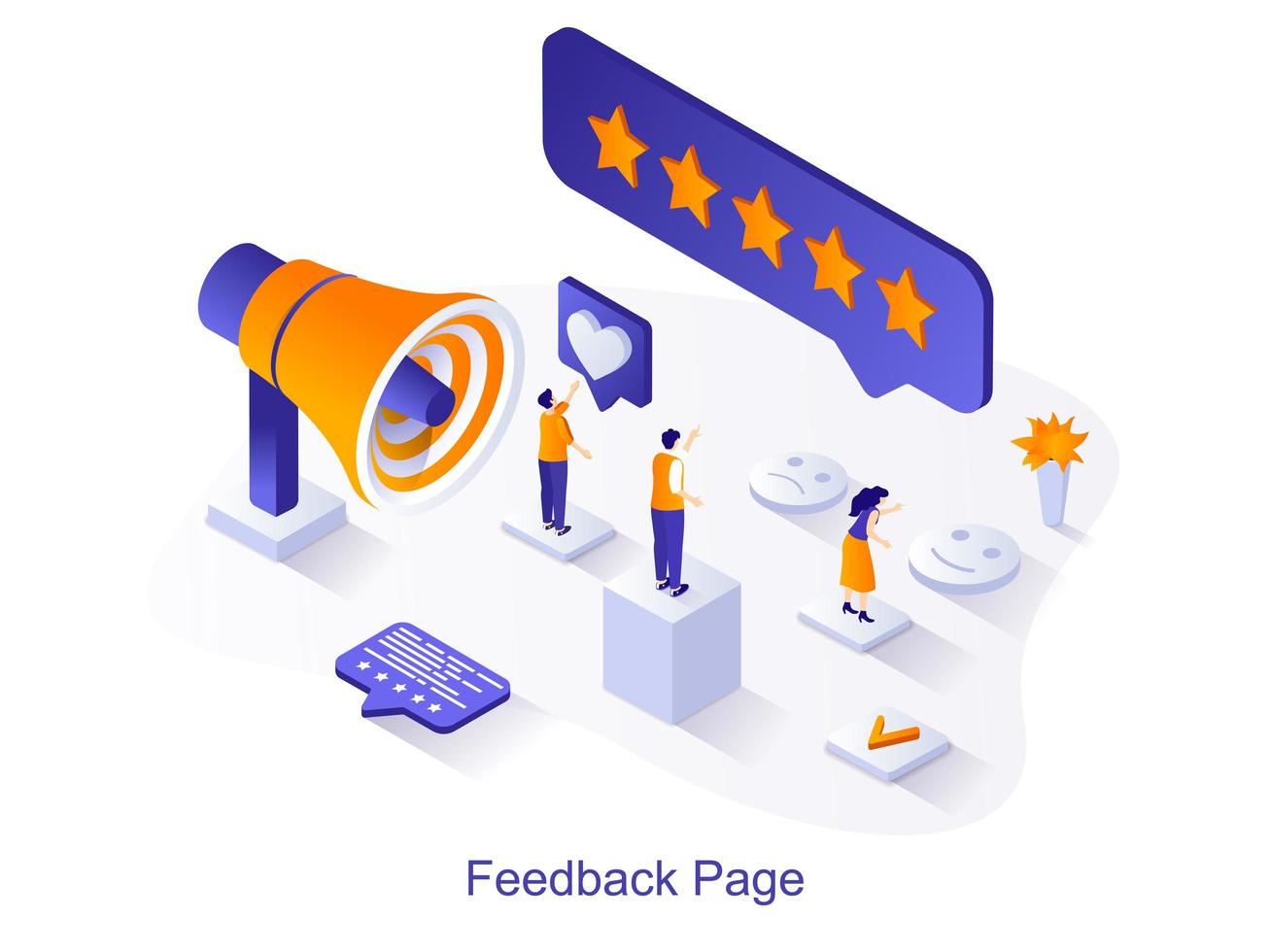 feedback pagina isometrische webconcept. mensen laten positieve of negatieve recensies achter, schrijven opmerkingen en recensies. klantenervaring en beoordelingsscène. vectorillustratie voor websitesjabloon in 3D-ontwerp vector