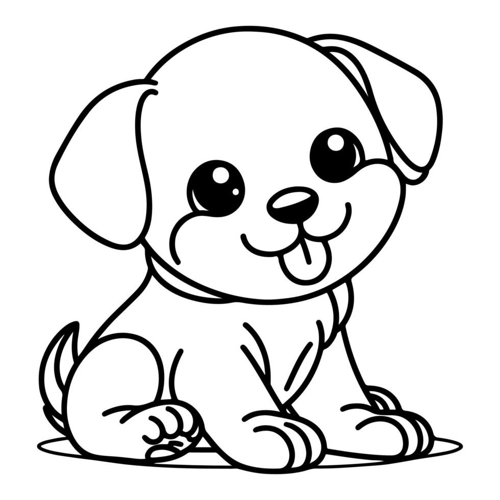 hand- trek lijn kunst schattig puppy hond tekening, doorlopend single schoon tekening lijn hond tekenfilm stijl kleur boek bladzijde voor kind vector illustratie Aan wit achtergrond