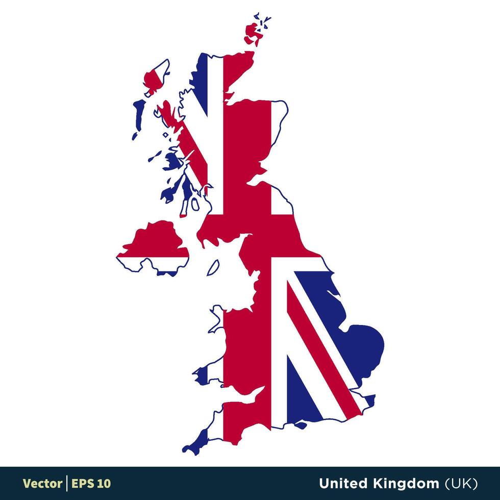 Verenigde koninkrijk - uk - Europa landen kaart en vlag vector icoon sjabloon illustratie ontwerp. vector eps 10.