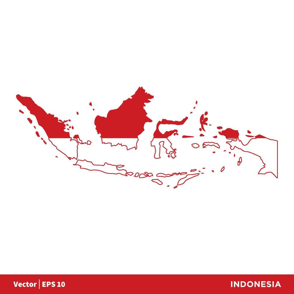 Indonesië - Azië landen kaart en vlag icoon vector logo sjabloon illustratie ontwerp. vector eps 10.