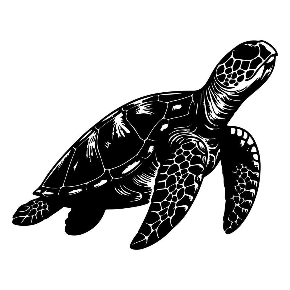 doorlopend een zwart lijn hand- tekening schildpad marinier dier tekening vector illustratie Aan wit