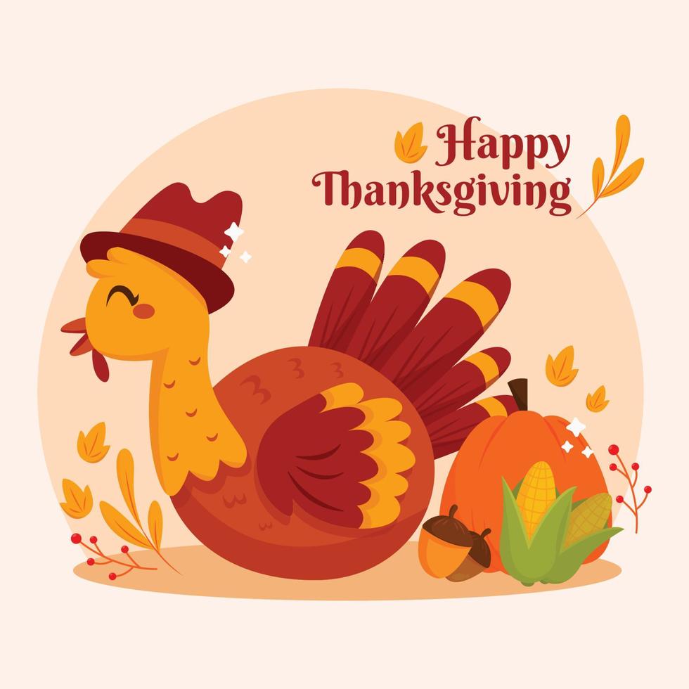 schattige kalkoen viert Thanksgiving vector