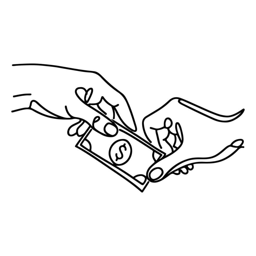 hand- geven hand- Holding ons dollar geld contant geld geven naar een ander mensen hand- tekening uitwisseling concept vector illustratie