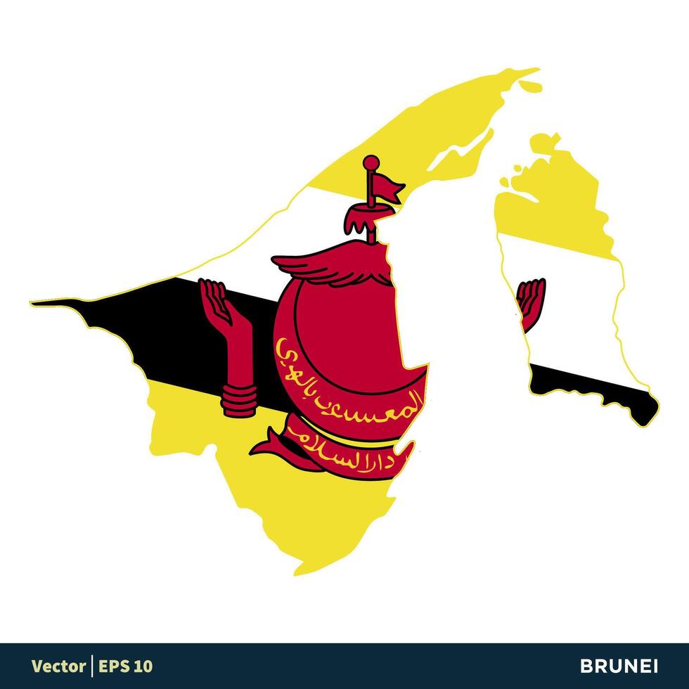 Brunei - Azië landen kaart en vlag icoon vector logo sjabloon illustratie ontwerp. vector eps 10.