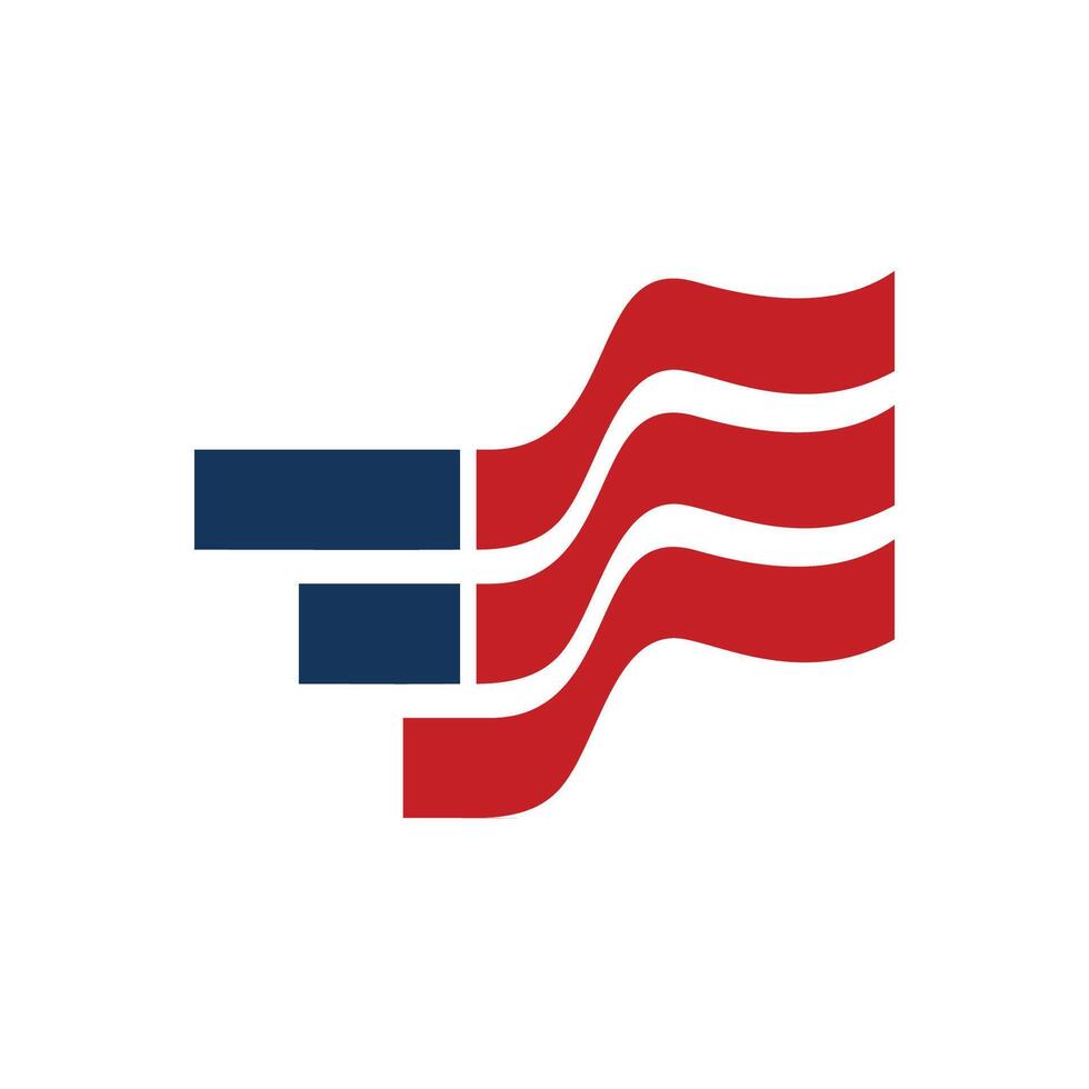 brief e Amerikaans vlag eerste vector logo sjabloon