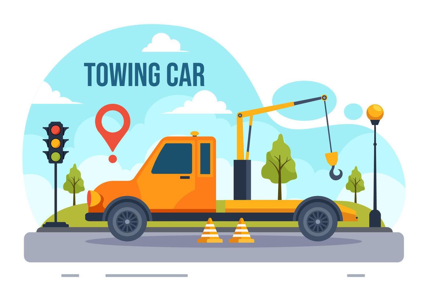 auto slepen auto vector illustratie gebruik makend van een vrachtauto met langs de weg bijstand onderhoud voor divers voertuigen in vlak tekenfilm achtergrond ontwerp