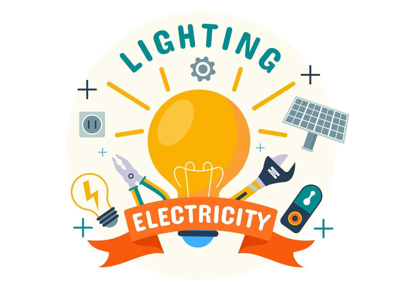 verlichting en elektriciteit vector illustratie met lamp en energie onderhoud onderhoud paneel kabinet van technicus elektrisch werk Aan vlak achtergrond