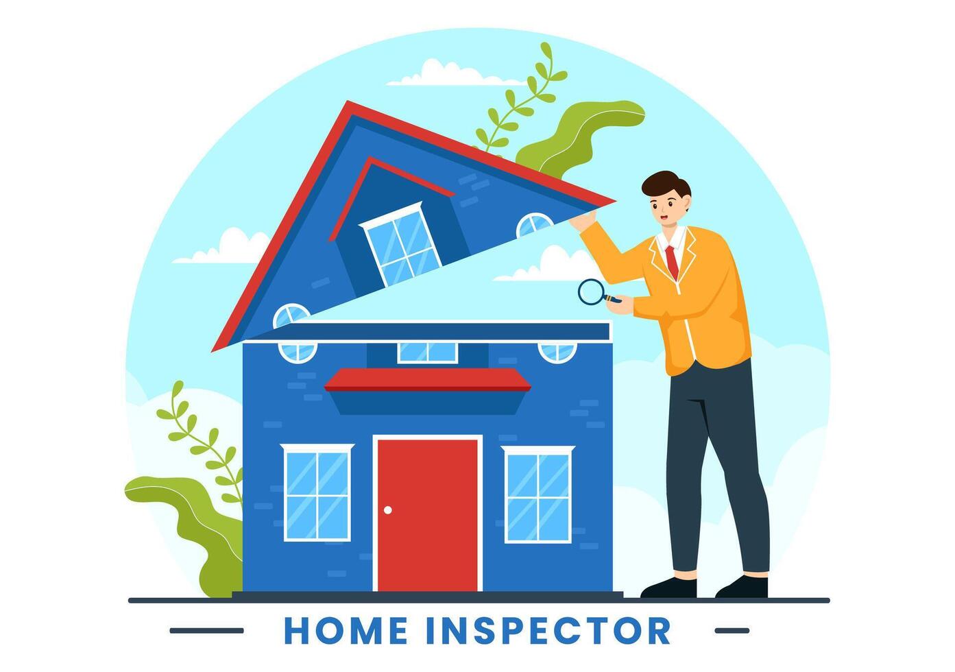 huis inspecteur vector illustratie met cheques de staat van de huis en schrijft een verslag doen van voor onderhoud huur zoeken in vlak achtergrond