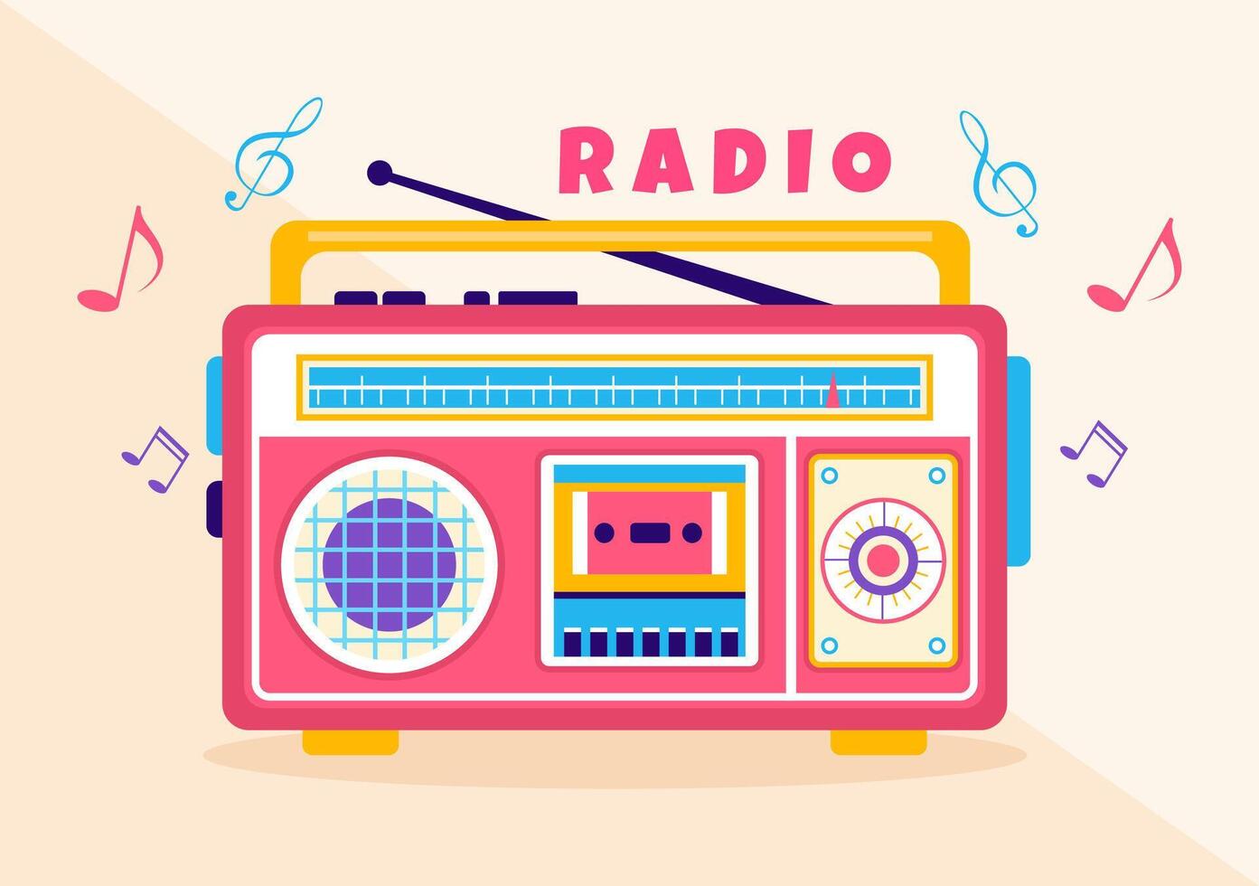 radio vector illustratie met een musical instrument gebruikt naar sturen signalen voor dossier, oud ontvanger en luisteren naar muziek- in vlak tekenfilm achtergrond