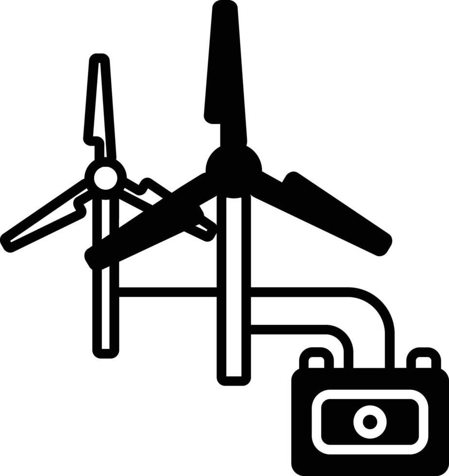 windmolen accu oplader glyph en lijn vector illustratie