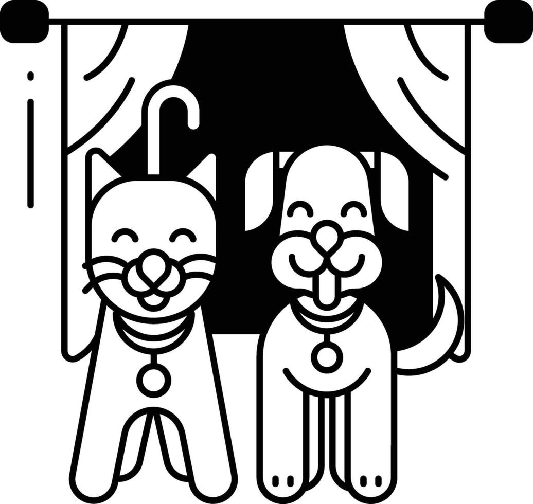 hond en kat glyph en lijn vector illustratie