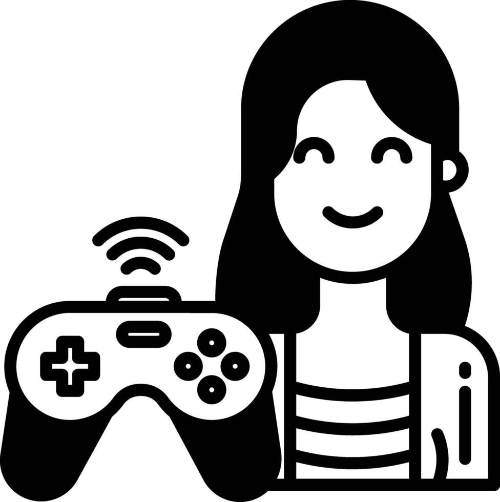 gamer vrouw glyph en lijn vector illustratie