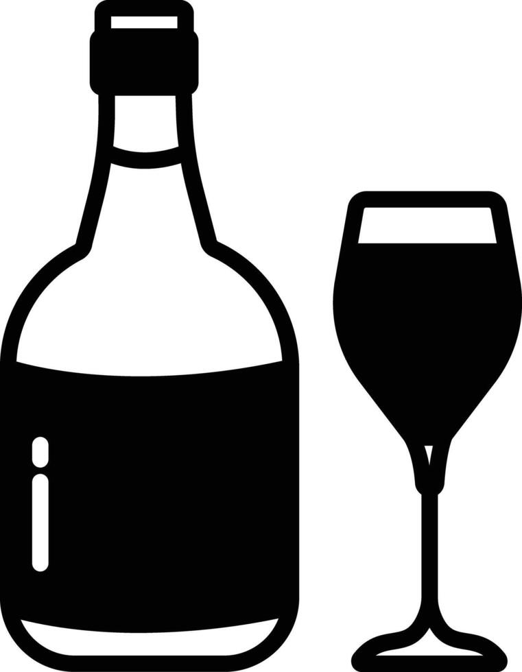 likeur glas en fles glyph en lijn vector illustratie