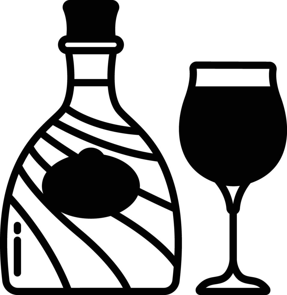 likeur glas en fles glyph en lijn vector illustratie