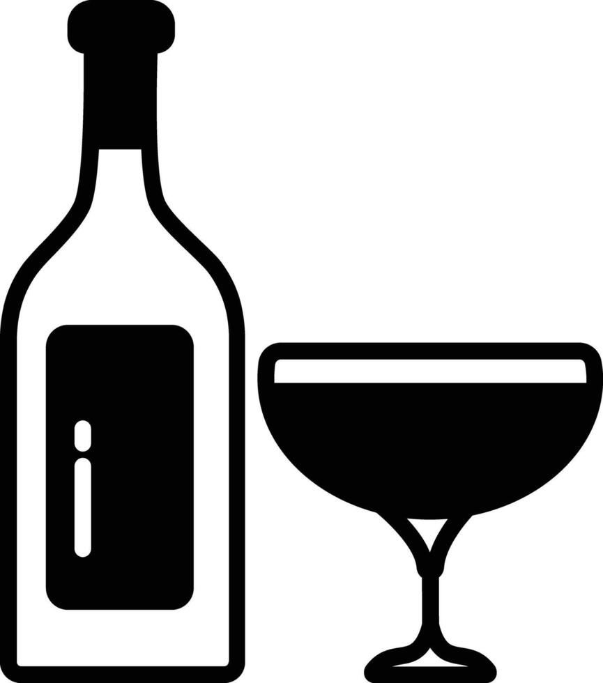 likeur glas en fles glyph en lijn vector illustratie