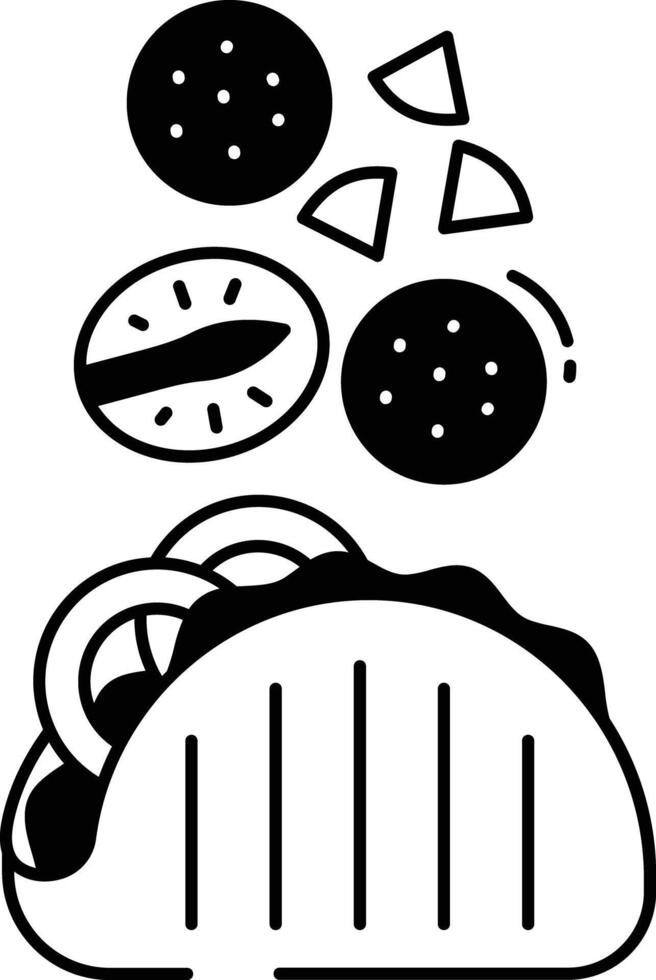 falafel salade en pita glyph en lijn vector illustratie