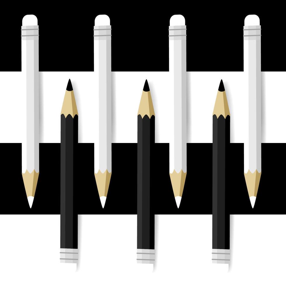 abstract monochromatisch vector kunst van zwart en wit potloden Aan gestreept achtergrond