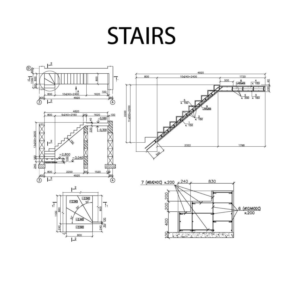 gedetailleerd bouwkundig plan van trap, bouw industrie vector