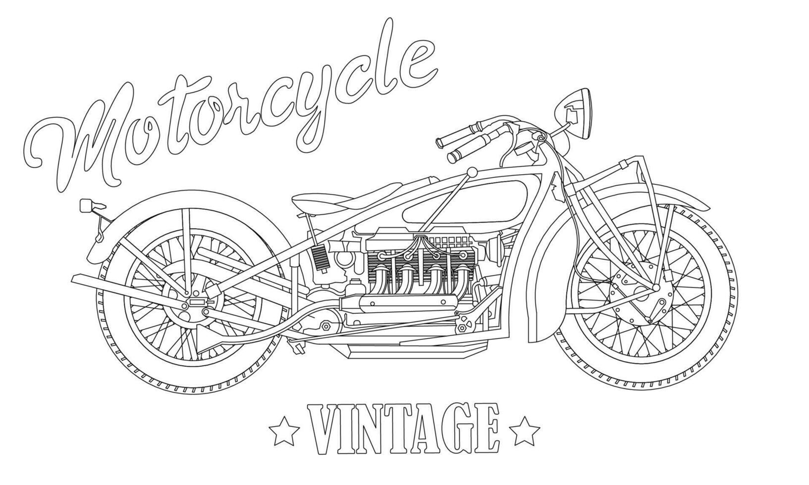 wijnoogst motorfiets, hand- getrokken gedetailleerd vector illustratie met belettering