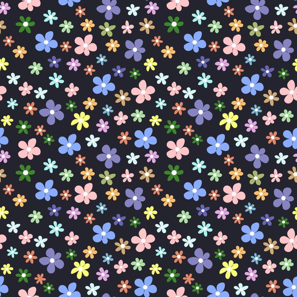 hand- getrokken kleurrijk tuin bloemen donker vector naadloos patroon