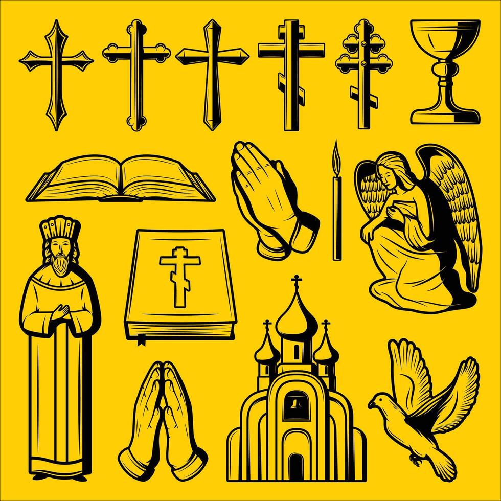 religieus pictogrammen reeks Aan een geel achtergrond. vector