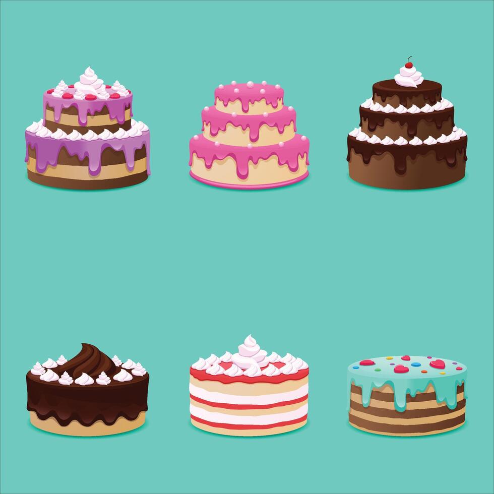 vector reeks van verschillend cakes Aan een blauw achtergrond.