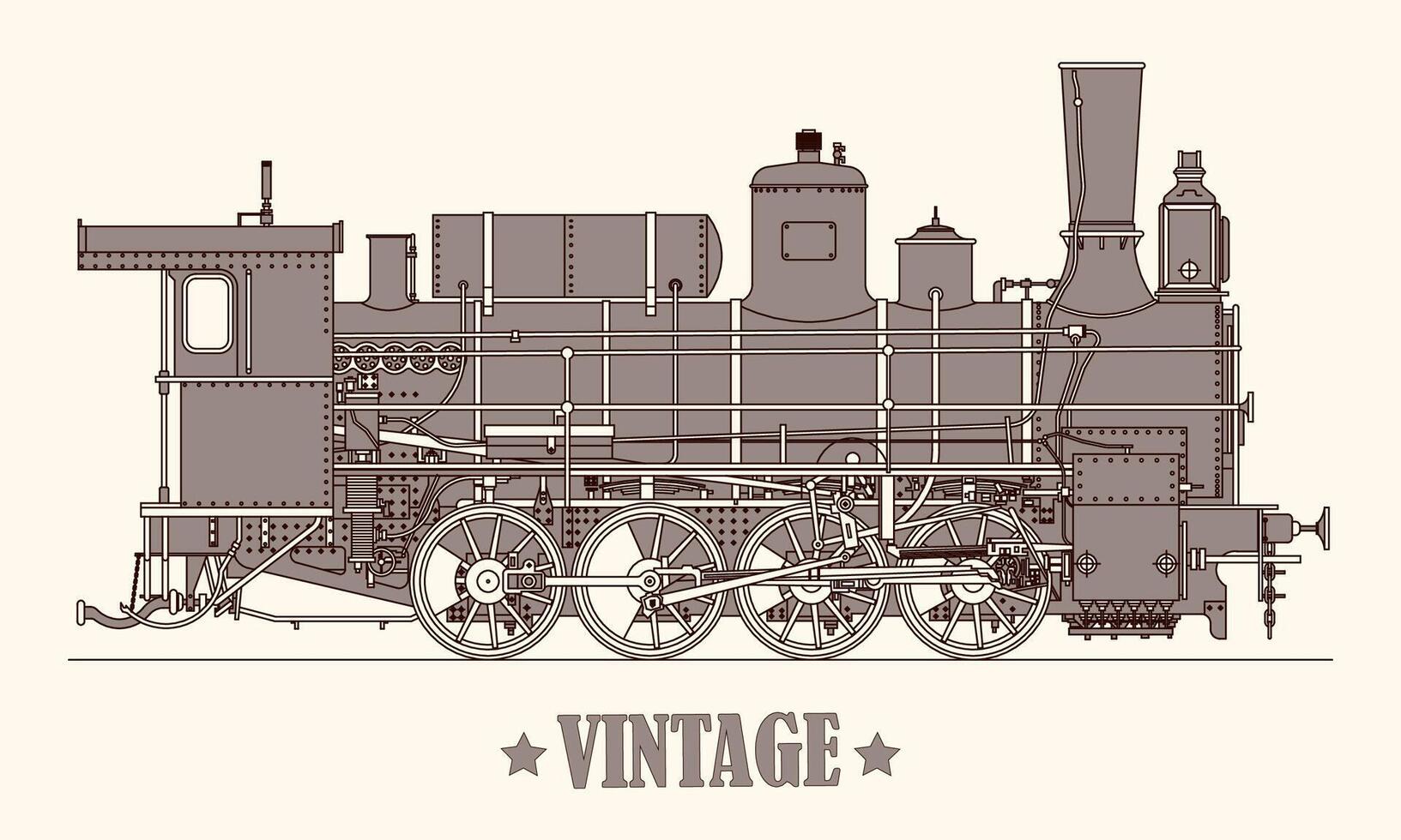 wijnoogst tekenfilm hand- getrokken steampunk stoom- locomotief trein. vector illustratie