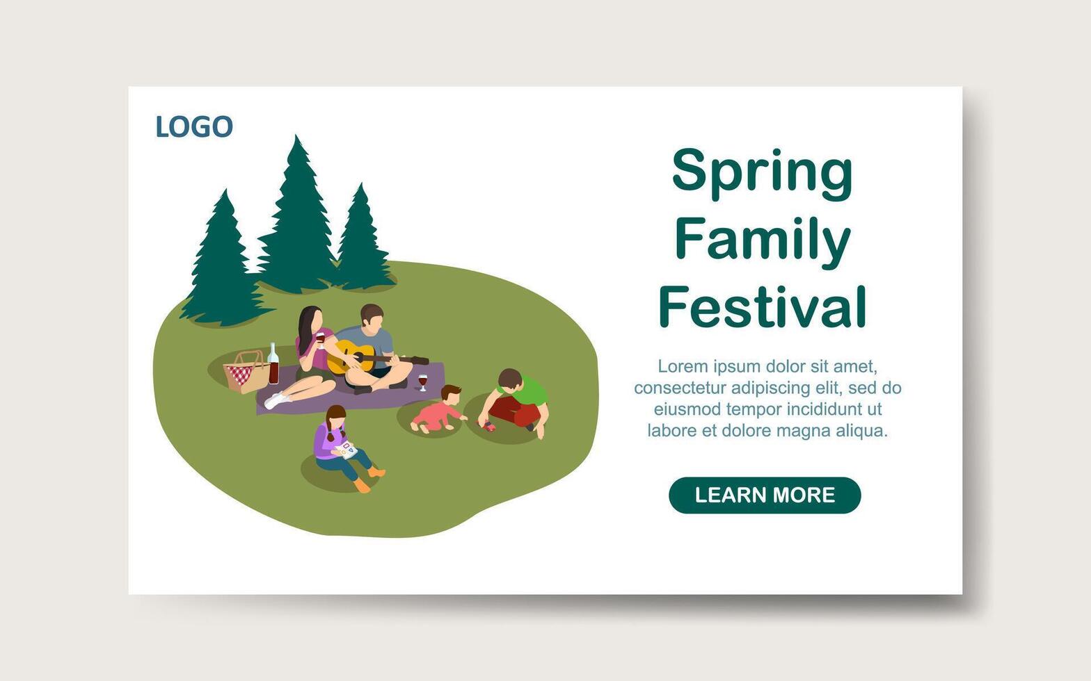 voorjaar familie festival hand- getrokken vector landen bladzijde sjabloon
