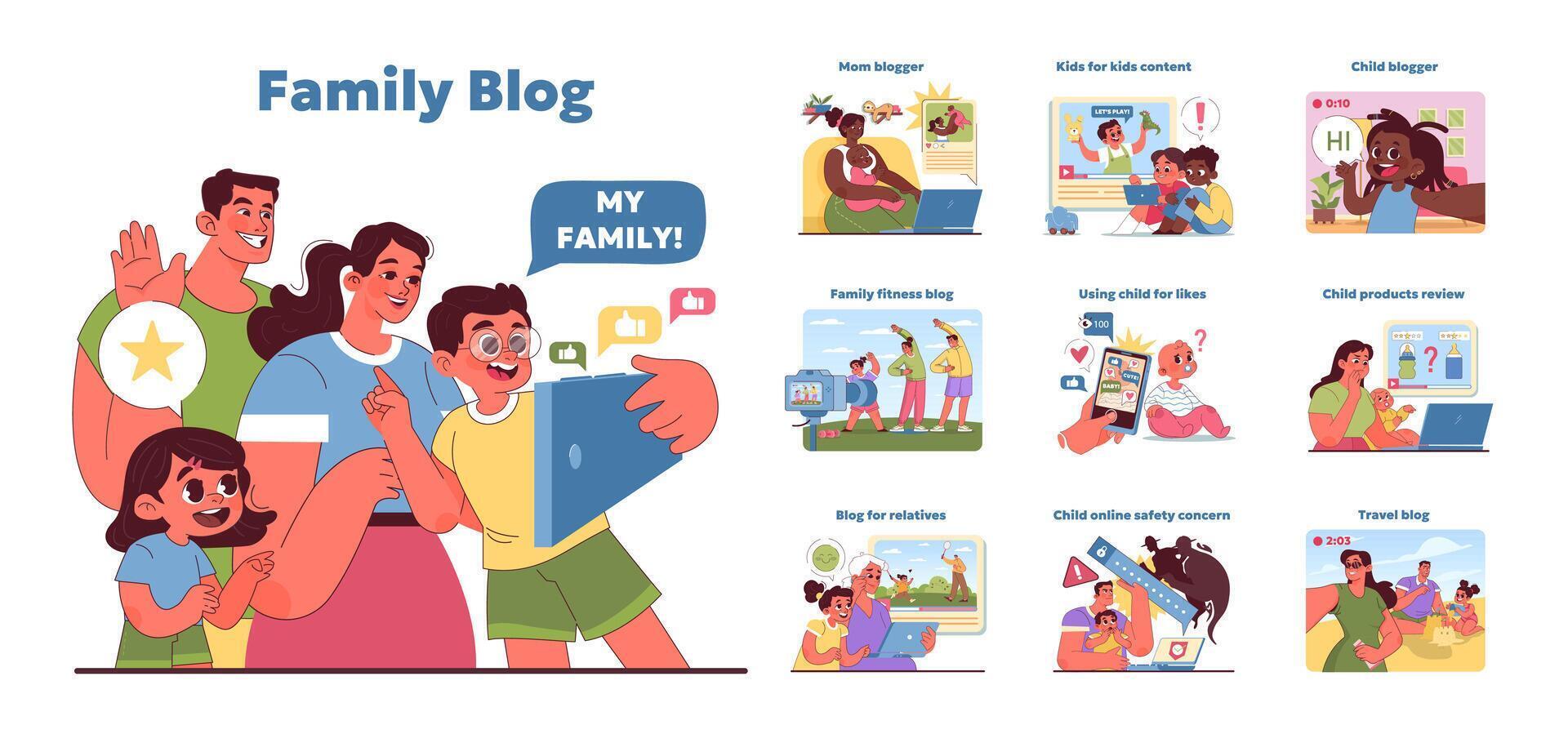 familie blog set. vector illustratie