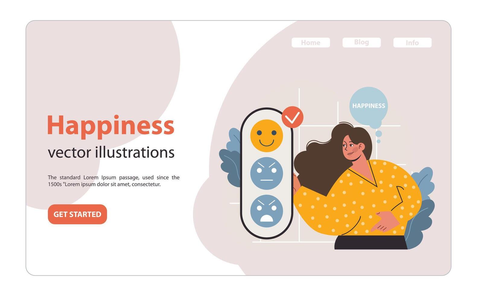 blij vrouw selecteren een gelukkig gezicht emoji. vlak vector illustratie