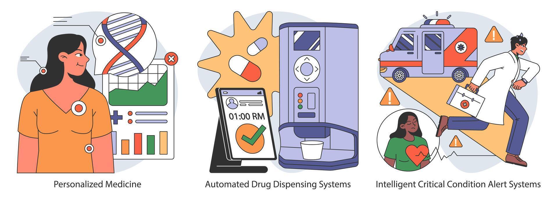 op maat gemaakt gezondheidszorg set. vlak vector illustratie.