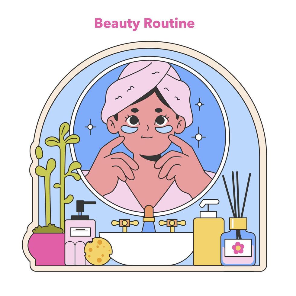 sereen schoonheid routine. vlak vector illustratie.