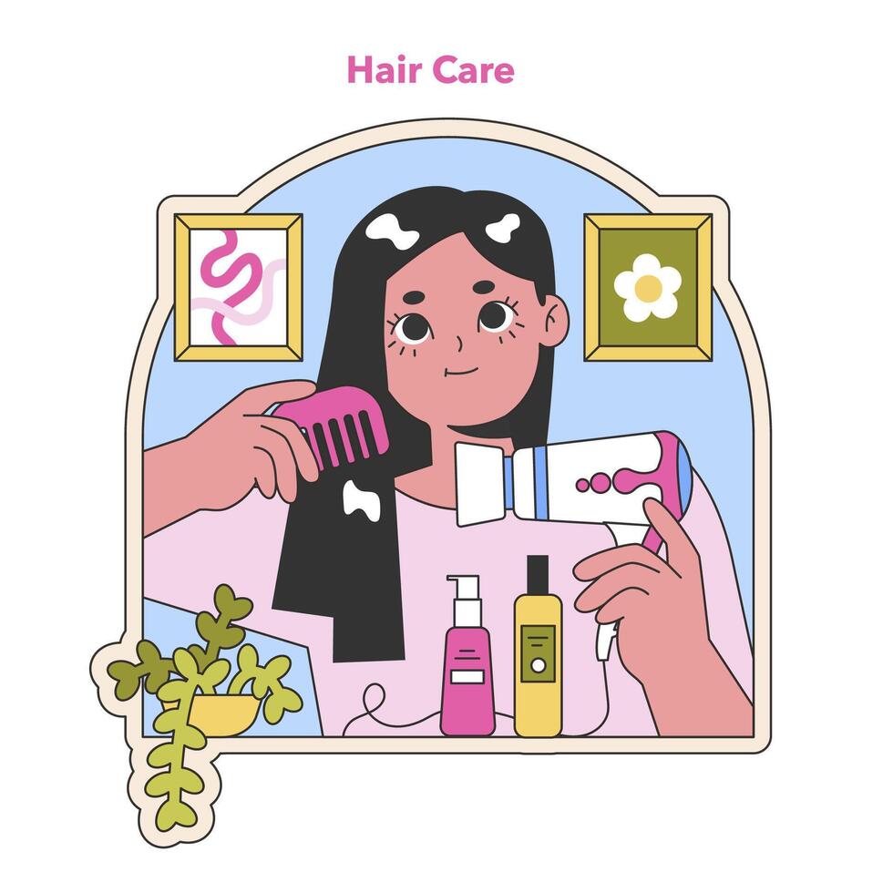 haar- zorg routine- illustratie. vlak vector illustratie