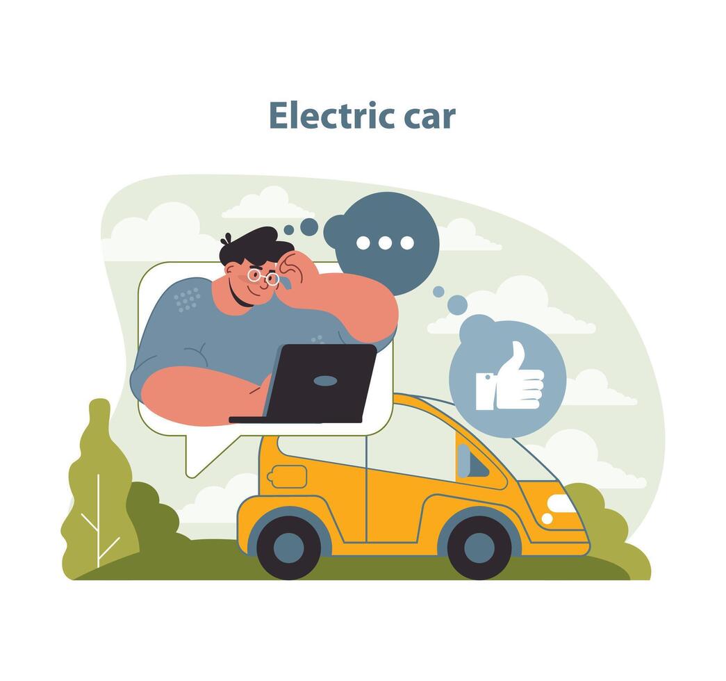 elektrisch auto online verloving illustratie. deze vector highlights de digitaal gesprek.
