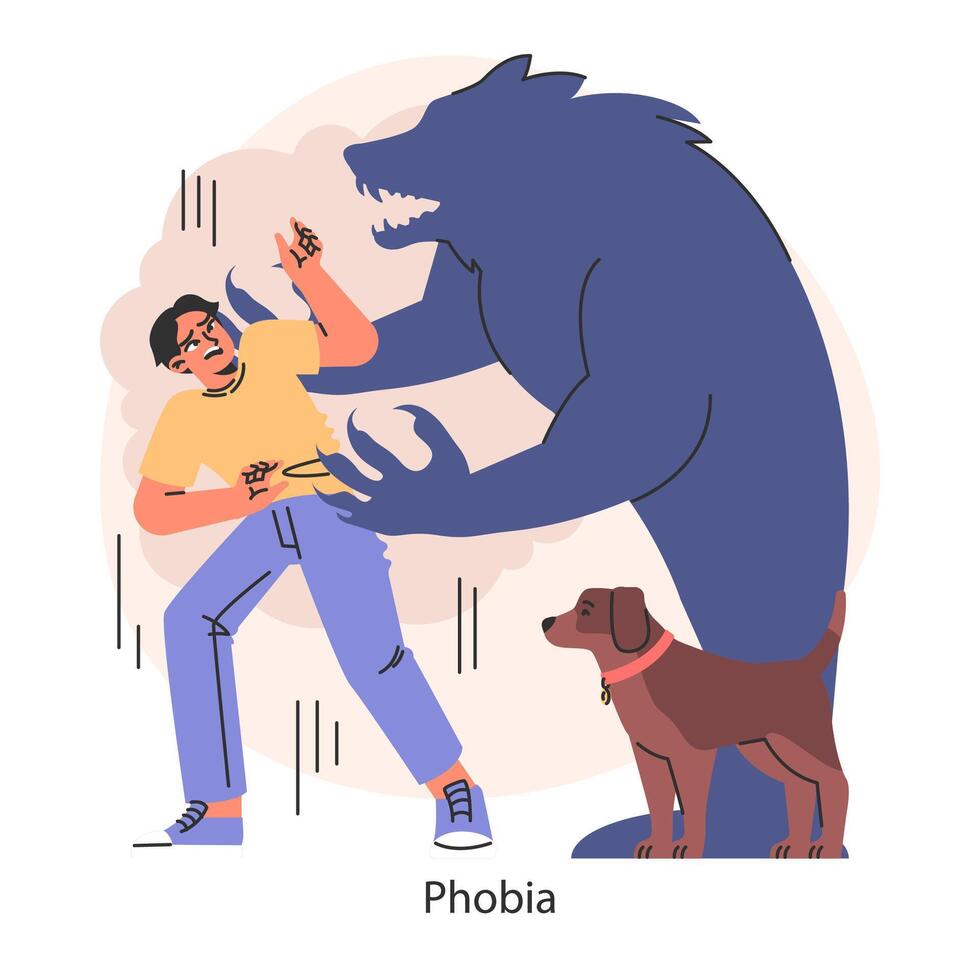 overwinnen angsten strategie. illustratie van confronterend dier fobie vector