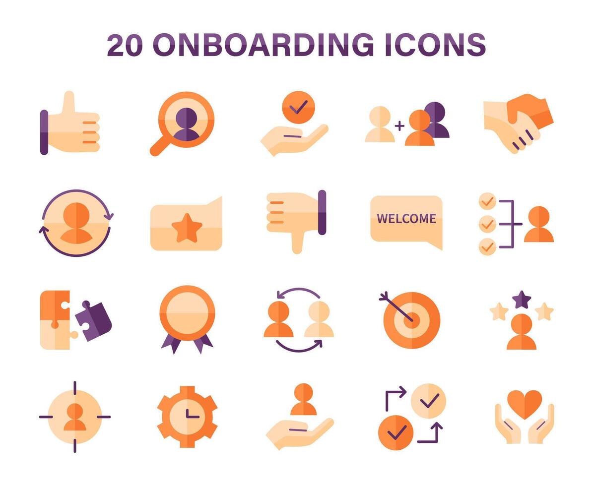 onboarding pictogrammen set. pictogrammen beeltenis sleutel stappen in gastvrij en integreren nieuw leden. vector