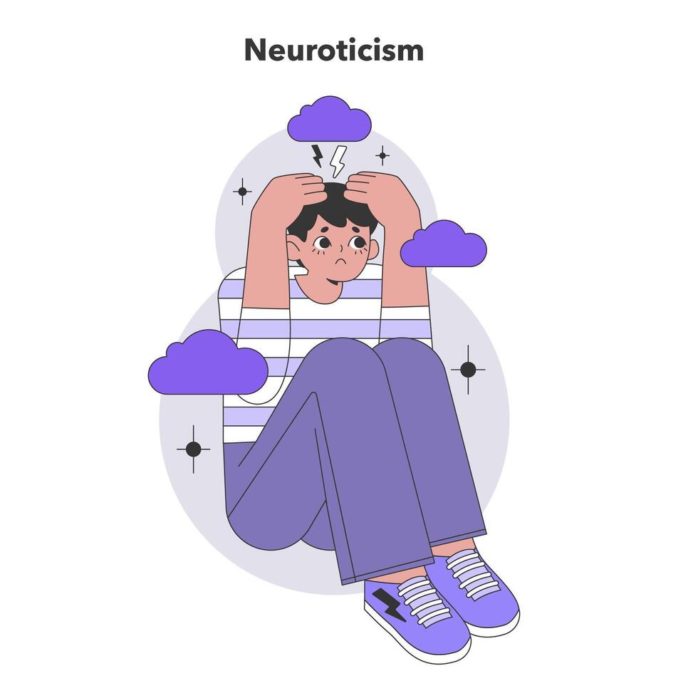 neuroticisme dimensie van groot vijf persoonlijkheid onderscheidende kenmerken. vlak vector illustratie.