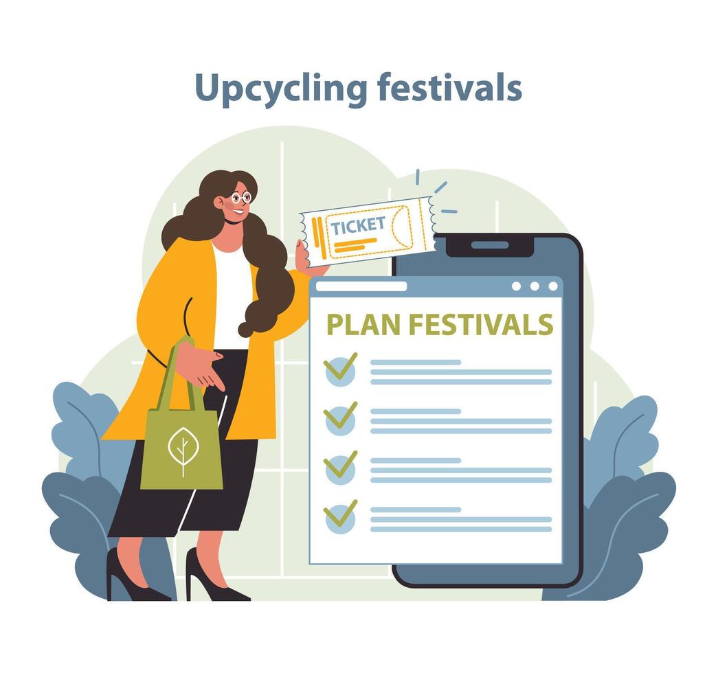 upcycling festivals planning illustratie. een proactief individu organiseert upcycling feesten. vector