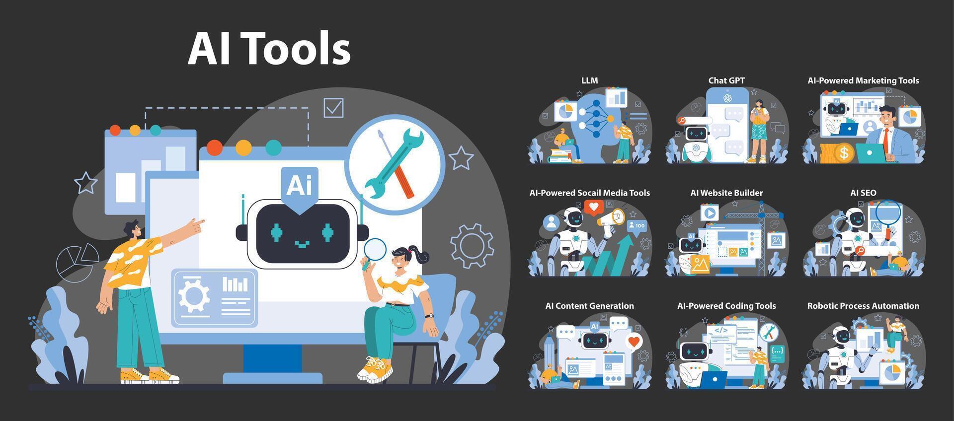 ai gereedschap set. vlak vector illustratie.