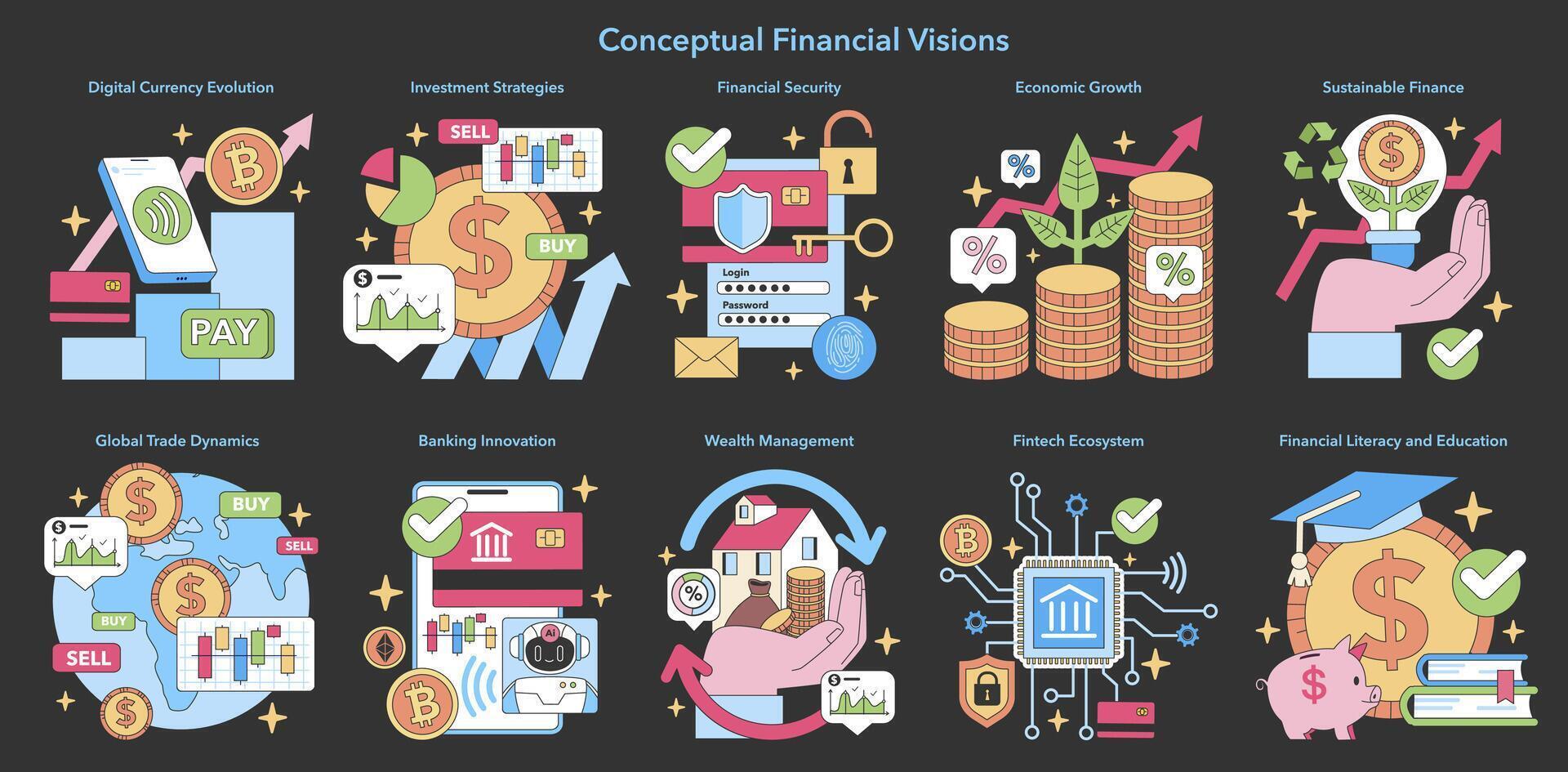 geautomatiseerd financieel adviseurs set. beeldt af ai-gestuurd advies vector