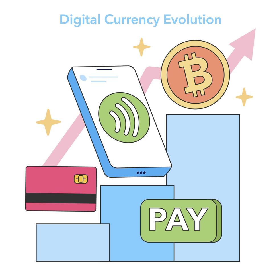 digitaal valuta evolutie concept. vlak vector illustratie